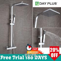 Square Thermostatic Shower Mixer Valve Overhead Rainfall Exposed Handheld Shower