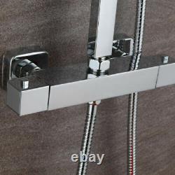 Square Thermostatic Shower Mixer Valve Overhead Rainfall Exposed Handheld Shower