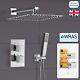 Temel Thermostatic Concealed Shower Mixer Bathroom Square Slim Chrome Head 300mm