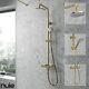 Thermostatic Bar Mixer Shower Kit Round Brushed Brass Adjustable Bathroom Shower