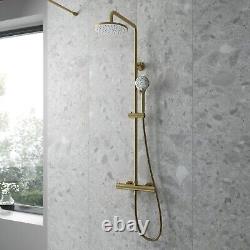 Thermostatic Bar Mixer Shower Kit Round Brushed Brass Adjustable Bathroom Shower