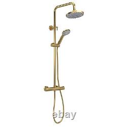 Thermostatic Bar Mixer Shower Kit Round Brushed Brass Adjustable Bathroom Shower