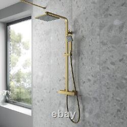 Thermostatic Bar Mixer Shower Kit Square Brushed Brass Adjustable Bathroom Kit