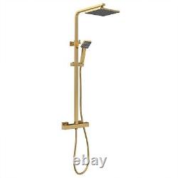 Thermostatic Bar Mixer Shower Kit Square Brushed Brass Adjustable Bathroom Kit