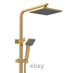 Thermostatic Bar Mixer Shower Kit Square Brushed Brass Adjustable Bathroom Kit