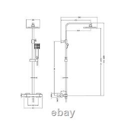 Thermostatic Bar Mixer Shower Kit Square Brushed Brass Adjustable Bathroom Kit