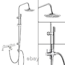 Thermostatic Bath Shower Mixer Tap & 3 Way Round Shower Rigid Riser Rail Kit