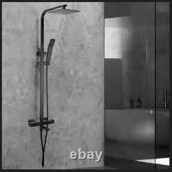 Thermostatic Bath Shower Mixer Tap With Square 3 Way Shower Rigid Riser Rail Kit