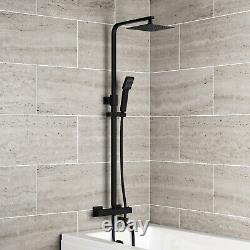 Thermostatic Bath Shower Mixer Tap With Square 3 Way Shower Rigid Riser Rail Kit