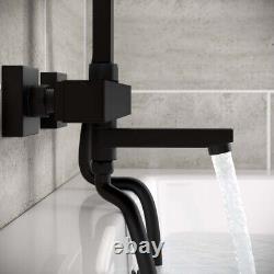 Thermostatic Bath Shower Mixer Tap With Square 3 Way Shower Rigid Riser Rail Kit