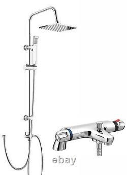 Thermostatic Bath Shower Mixer Tap With Square Modern 3 Way Rigid Riser Rail Kit