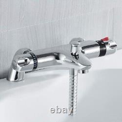 Thermostatic Bath Shower Mixer Tap With Square Modern 3 Way Rigid Riser Rail Kit