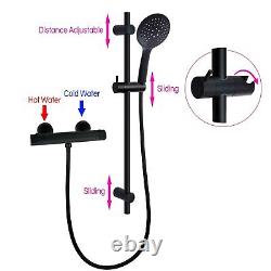 Thermostatic Bathroom Shower Mixer Bar Handset Slide Rail Kit Black/Brushed Gold