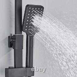 Thermostatic Black EXposed Bathroom Shower Mixer Twin Head Large Bar Set Square