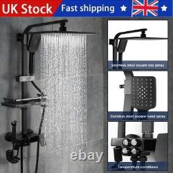 Thermostatic Black EXposed Bathroom Shower Mixer Twin Head Large Square Bar Set