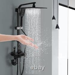 Thermostatic Black EXposed Bathroom Shower Mixer Twin Head Large Square Bar Set