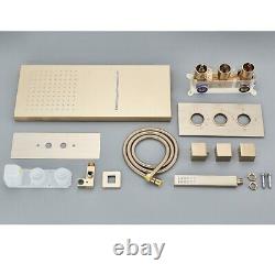 Thermostatic Concealed Bathroom Shower Set Rain Waterfall Head Mixer Tap Gold