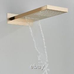 Thermostatic Concealed Bathroom Shower Set Rain Waterfall Head Mixer Tap Gold