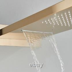 Thermostatic Concealed Bathroom Shower Set Rain Waterfall Head Mixer Tap Gold