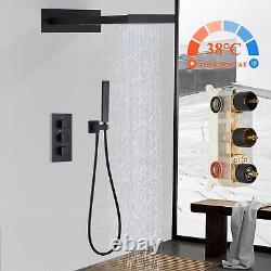 Thermostatic Concealed Shower Mixer Set Black Rain Shower Head Valve Taps Kit