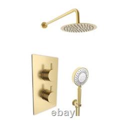 Thermostatic Concealed Shower Valve Separate Handshower Brushed Brass Mixer WRAS
