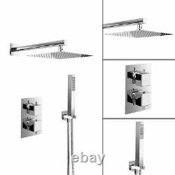Thermostatic Concealed Twin Shower Mixer Valve Thin Overhead 2 Way 2 Outlets