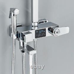 Thermostatic EXposed Bathroom Shower Mixer Twin Head Large Bar Set Square Chrome