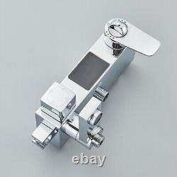 Thermostatic EXposed Bathroom Shower Mixer Twin Head Large Bar Set Square Chrome