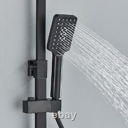 Thermostatic Exposed Shower Mixer Bar Set Bathroom Twin Head Large Square Black