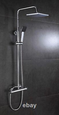Thermostatic Exposed Shower Mixer Bathroom Twin Head 8'' Square Bar Set Chrome