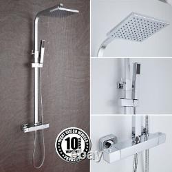 Thermostatic Exposed Shower Mixer Bathroom Twin Head 8 Square Bar Set Chrome UK