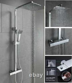 Thermostatic Exposed Shower Mixer Bathroom Twin Head Large Square Bar Set Chrome