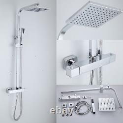 Thermostatic Exposed Shower Mixer Bathroom Twin Head Round Square Bar Set Chrome