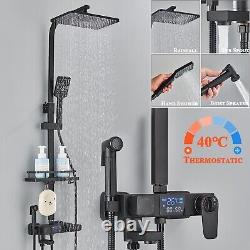 Thermostatic Exposed Shower Mixer Bathroom Twin Head Square Set Wall Shower Taps