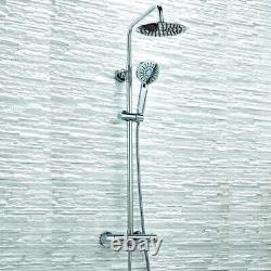 Thermostatic Exposed Shower Mixer Chrome Twin Head Round Bathroom Bar Set