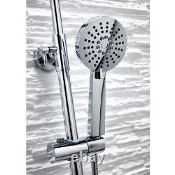 Thermostatic Exposed Shower Mixer Chrome Twin Head Round Bathroom Bar Set