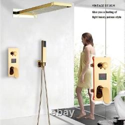 Thermostatic Gold Concealed Bathroom Shower Set Mixer Tap Rain Waterfall Head UK