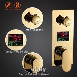 Thermostatic Gold Concealed Bathroom Shower Set Mixer Tap Rain Waterfall Head UK