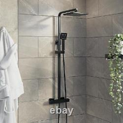 Thermostatic Mixer Shower Bathroom Square Rainfall Dual Head Handset Matt Black