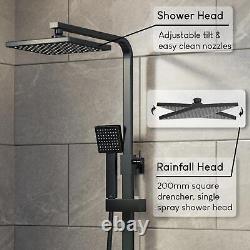 Thermostatic Mixer Shower Bathroom Square Rainfall Dual Head Handset Matt Black