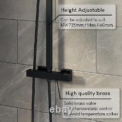 Thermostatic Mixer Shower Bathroom Square Rainfall Dual Head Handset Matt Black