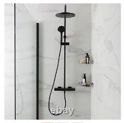 Thermostatic Mixer Shower Kit Black 3-Spray Pattern Twin Head Round Bathroom