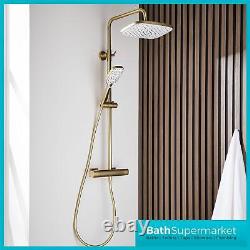 Thermostatic Mixer Shower Set Brushed Brass Oval Twin Head Exposed Valve