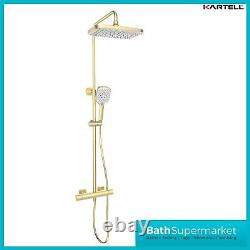 Thermostatic Mixer Shower Set Brushed Brass Oval Twin Head Exposed Valve