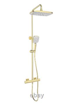 Thermostatic Mixer Shower Set Brushed Brass Oval Twin Head Exposed Valve