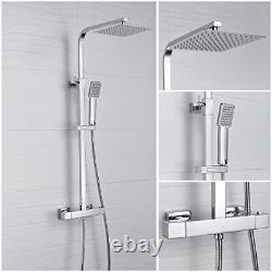 Thermostatic Mixer Shower Set, NewEast Square Chrome Bathroom Thermostat Shower