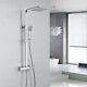 Thermostatic Mixer Shower Set, Square Chrome Bathroom Thermostat Shower