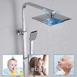 Thermostatic Mixer Shower Set, Square Chrome Bathroom Thermostat Shower