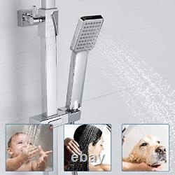 Thermostatic Mixer Shower Set, Square Chrome Bathroom Thermostat Shower