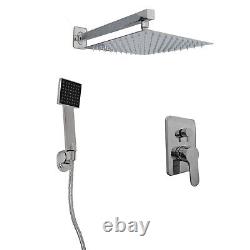 Thermostatic Shower Mixer Square Chrome Bathroom Concealed Twin Head Valve Set